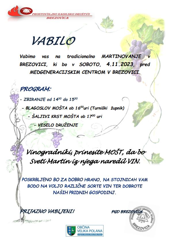 Vabilo na martinovanje v Brezovici 2023